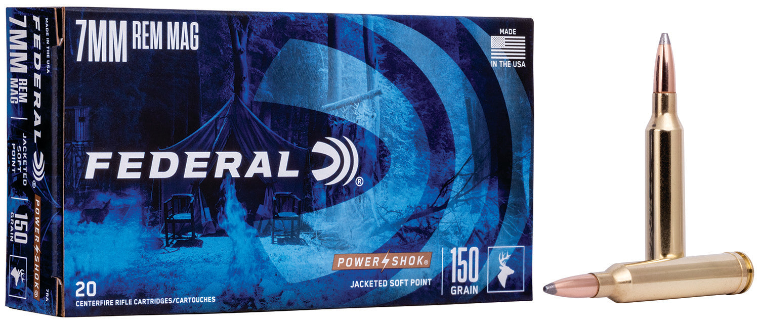 Federal 7RA Power-Shok  7mm Rem Mag 150 gr 3110 fps Jacketed Soft Point (JSP) 20 Bx/10 Cs