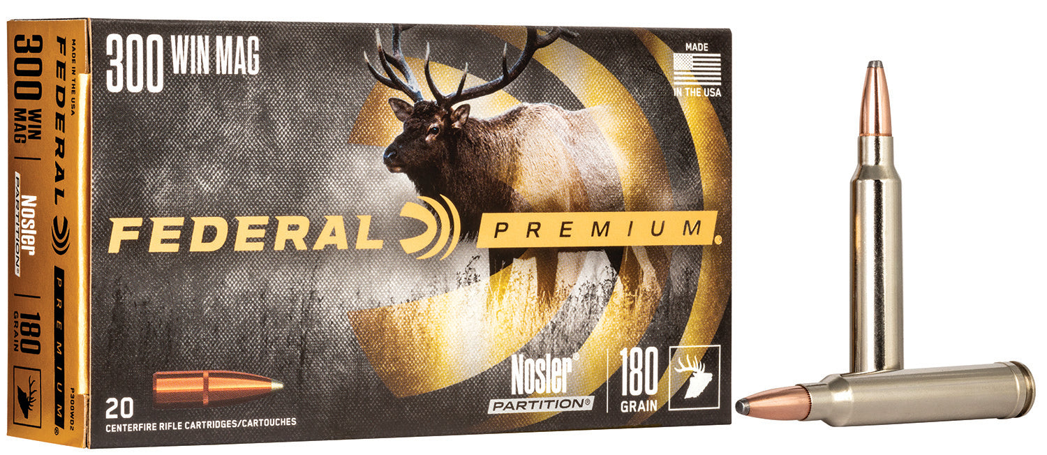 Federal P300WD2 Premium  300 Win Mag 180 gr 2960 fps Nosler Partition (NP) 20 Bx/10 Cs