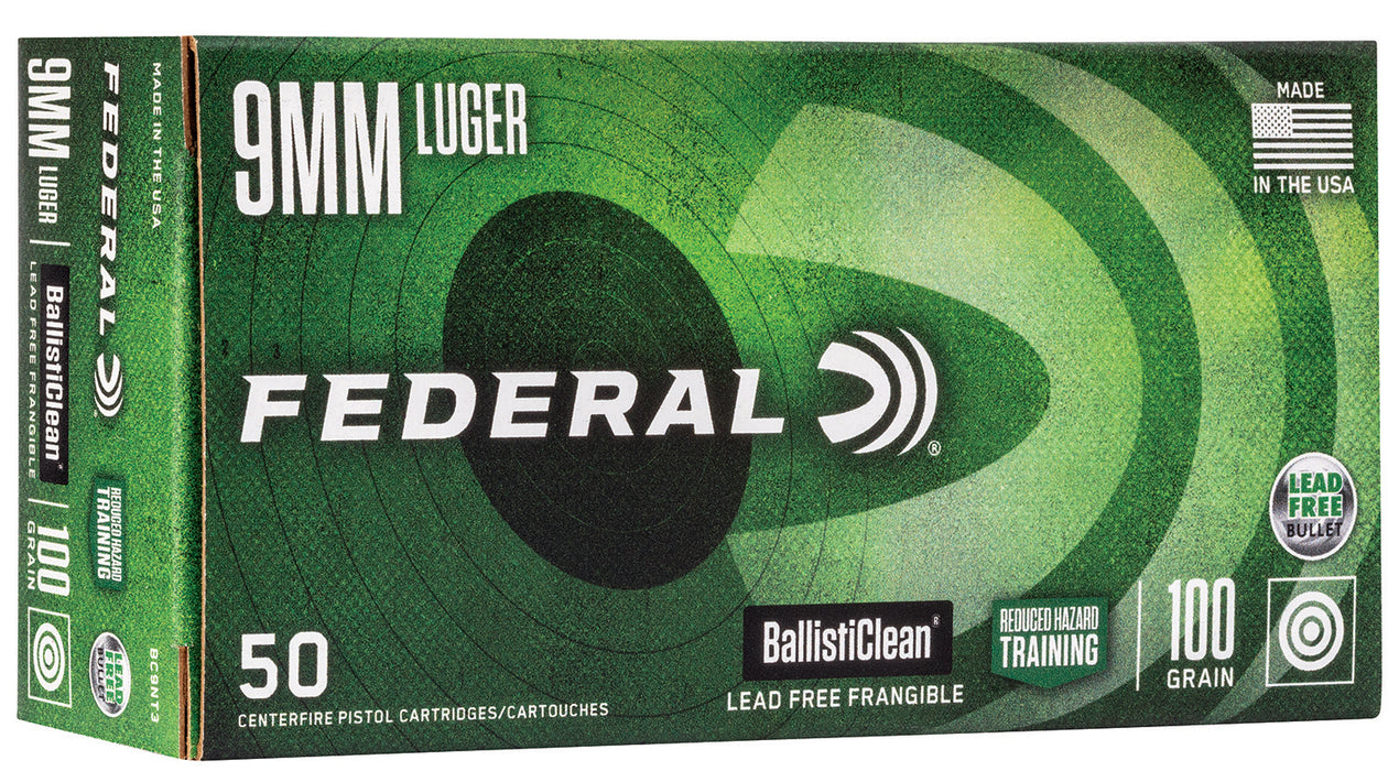 Federal BC9NT3 BallistiClean Reduced Hazard Training 9mm Luger 100 gr Lead-Free Frangible 50 Bx/20 Cs