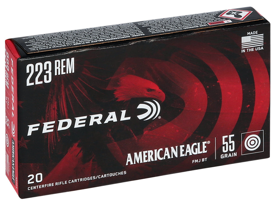 Federal AE223 American Eagle  223 Rem 55 gr Full Metal Jacket Boat-Tail (FMJBT) 500 Rounds