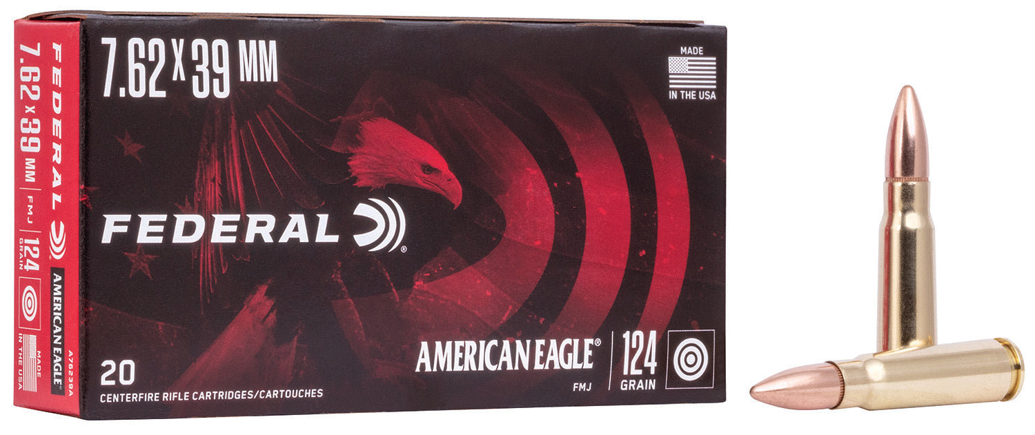 Federal A76239A American Eagle  7.62x39mm 124 gr 2350 fps Full Metal Jacket (FMJ) 20 Bx/25 Cs