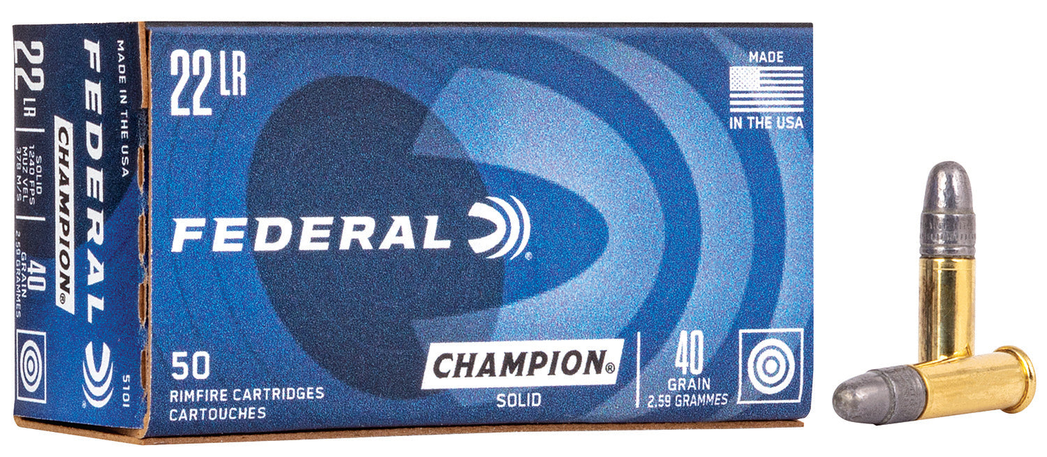 Federal 510 Champion Training  22 LR 40 gr 1240 fps Lead Round Nose (LRN) 50 Bx/100 Cs