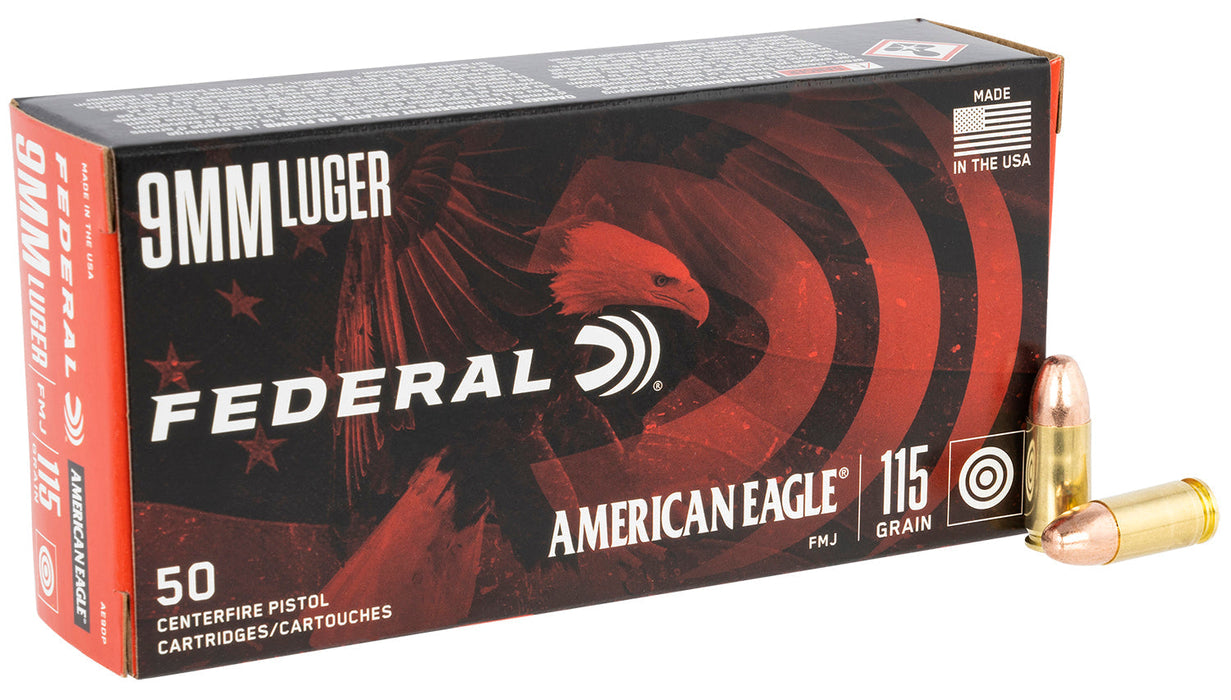 Federal AE9DP American Eagle  9mm Luger 115 gr Full Metal Jacket (FMJ) 1000 Round Case