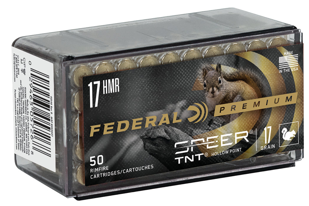 Federal P770 Premium Varmint & Predator 17 HMR 17 gr 2530 fps Speer TNT Jacketed Hollow Point (JHP) 50 Bx/60 Cs