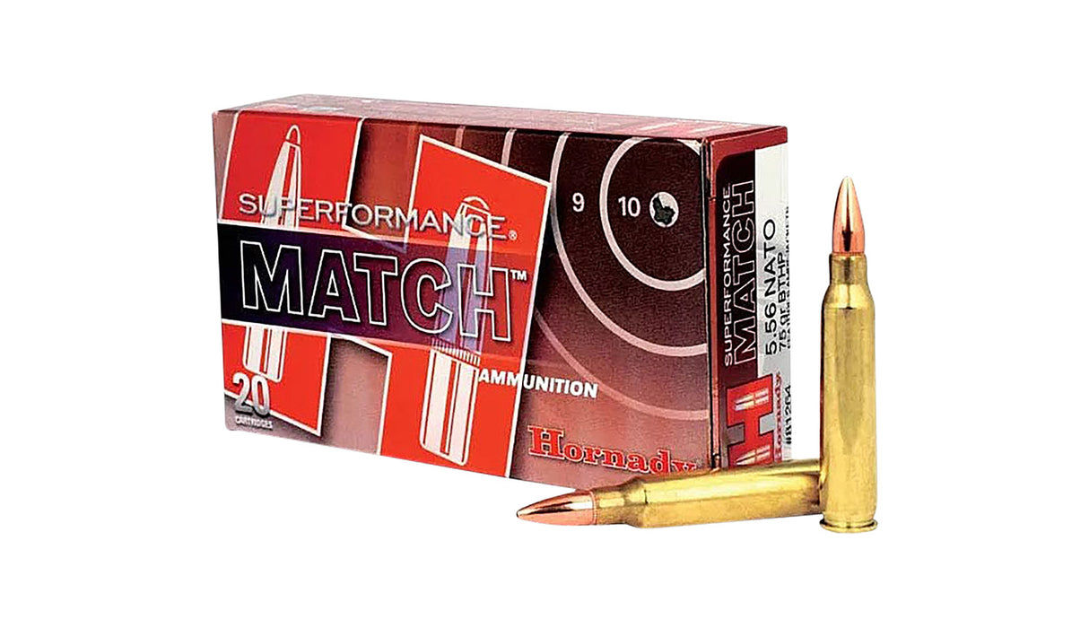 Hornady 81264 Superformance Match  5.56x45mm NATO 75 gr 2910 fps Hollow Point Boat-Tail Match (HPBTM) 20 Bx/10 Cs