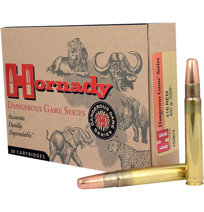 Hornady 82674 Dangerous Game  416 Rem Mag 400 gr 2400 fps Dangerous Game Solid (DGS) 20 Bx/6 Cs