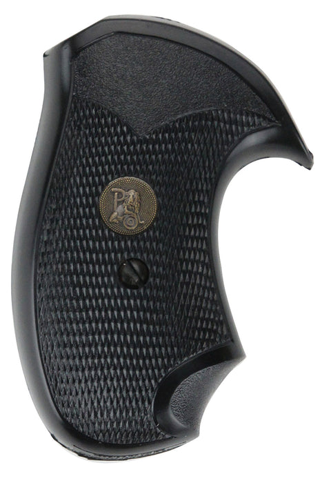 Pachmayr 03252 Compact Grip Checkered Black Rubber with Finger Grooves for S&W J Frame with Round Butt