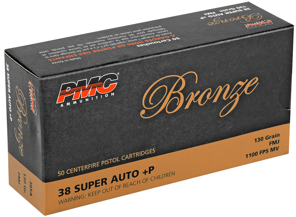 PMC 38SA Bronze  38 Super +P 130 gr 1100 fps Full Metal Jacket (FMJ) 50 Bx/20 Cs