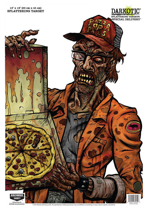 Birchwood Casey 35650 Darkotic Special Delivery Zombie Pizza Delivery Paper Hanging Universal 12" x 18" Multi-Color Impact Enhancement Splatter 8 Per Pkg