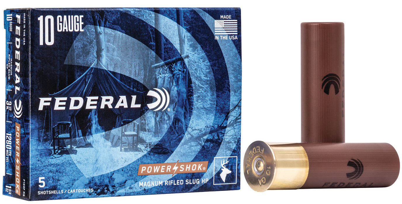 Federal F103FRS Power-Shok Shotshell 10Gauge 3.50" 1 3/4oz RifledSlug Shot 5 Per Box/50 Case
