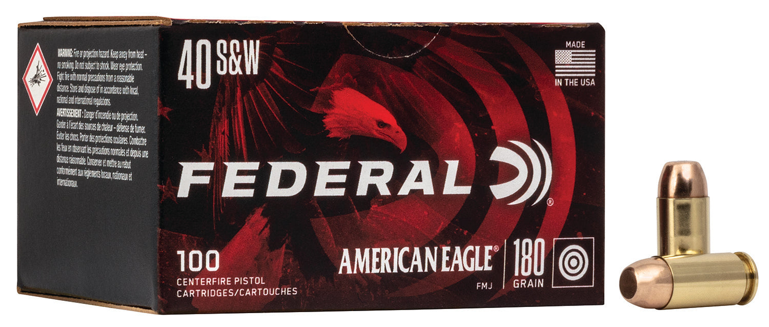 Federal AE40R100 American Eagle  40 S&W 180 gr Full Metal Jacket (FMJ) 100 Per Box/5 Cs