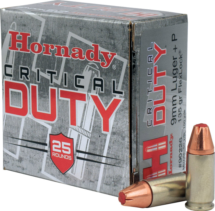 Hornady 90226 Critical Duty  9mmLuger+P 135gr Hornady FlexLock 25 Per Box/10 Case
