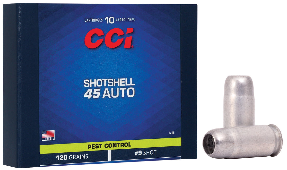 CCI 3745 Pest Control Shotshell 45 ACP 120 gr 1100 fps Shotshell #9 Shot 10 Bx/20 Cs