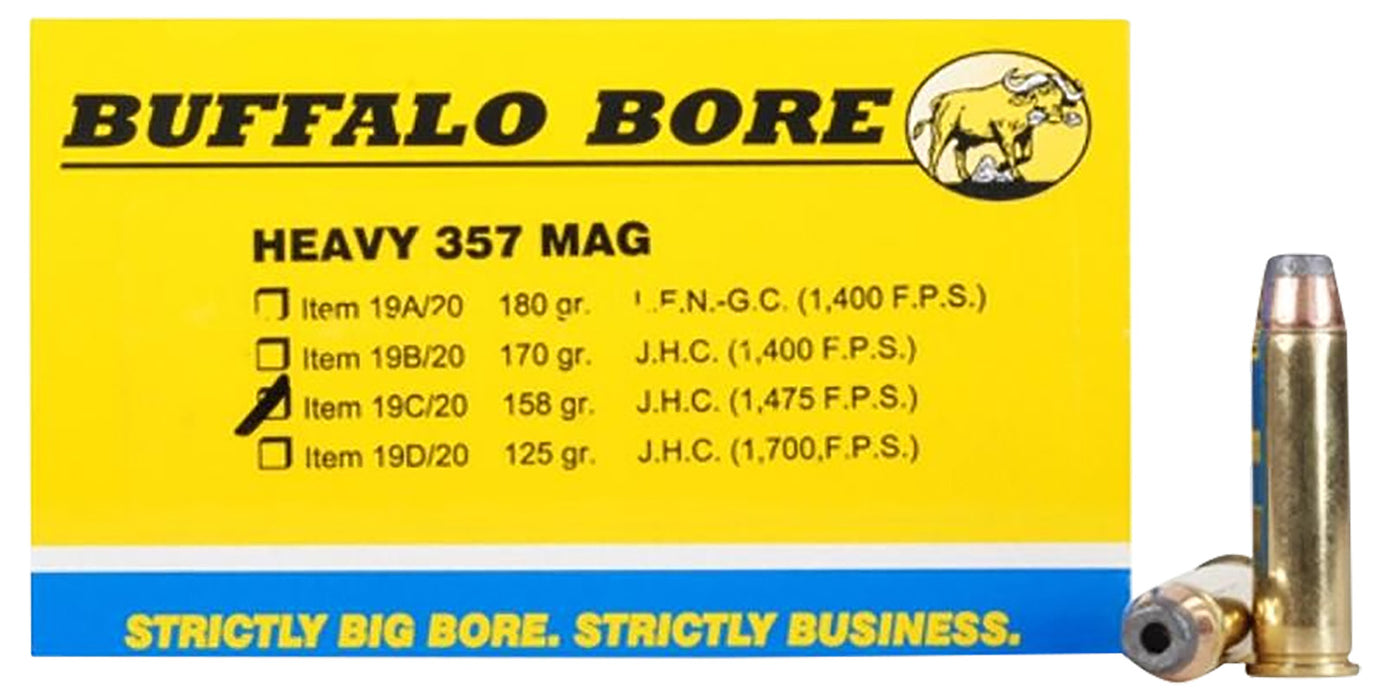 Buffalo Bore Ammunition 19C20 Heavy  357 Mag 158 gr 1475 fps Jacketed Hollow Point (JHP) 20 Bx/12 Cs