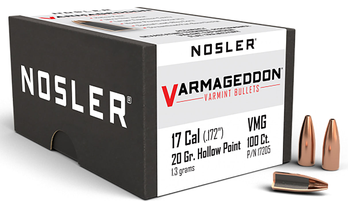 Nosler 17205 Varmageddon  17 Cal .172 20 gr Flat Base Hollow Point/ 100 Per Box