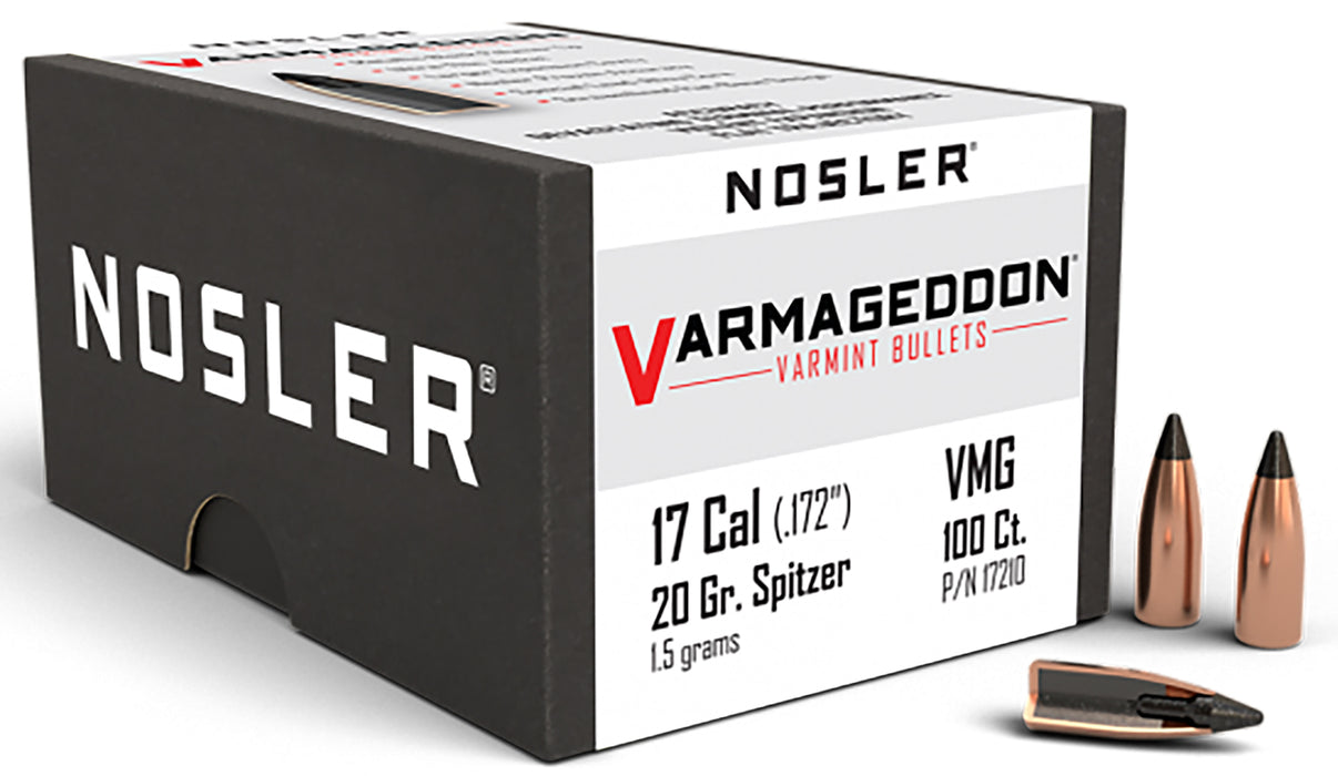 Nosler 17210 Varmageddon  17 Cal .172 20 gr Flat Base Tipped/ 100 Per Box