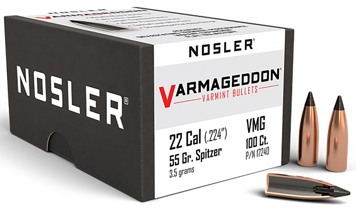 Nosler 17240 Varmageddon  22 Cal .224 55 gr Flat Base Tipped/ 100 Per Box