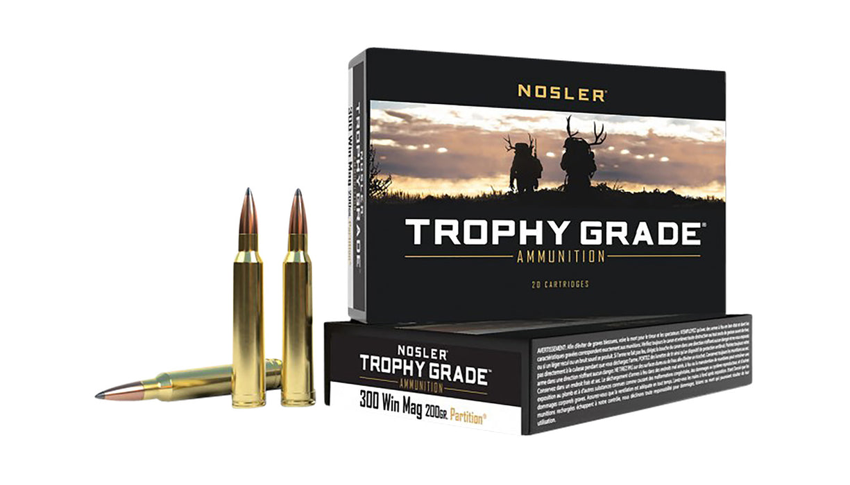 Nosler 60069 Trophy Grade  300 Win Mag 200 gr 2750 fps Nosler Spitzer Partition (SPT) 20 Bx/10 Cs