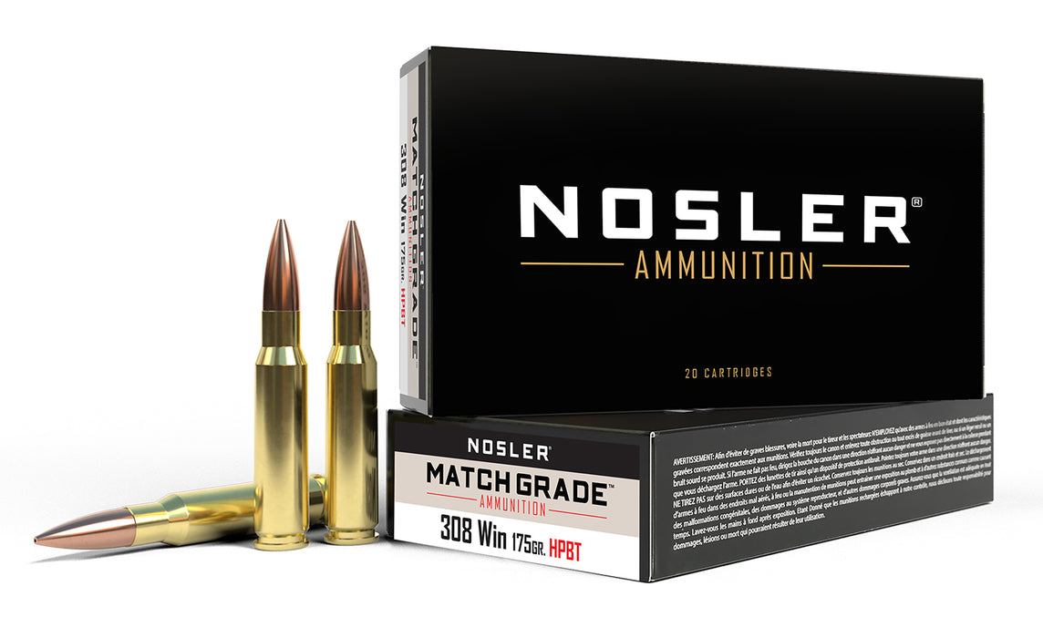 Nosler 60072 Match Grade  308Win 175gr Custom Competition Hollow Point Boat Tail 20 Per Box/10 Case