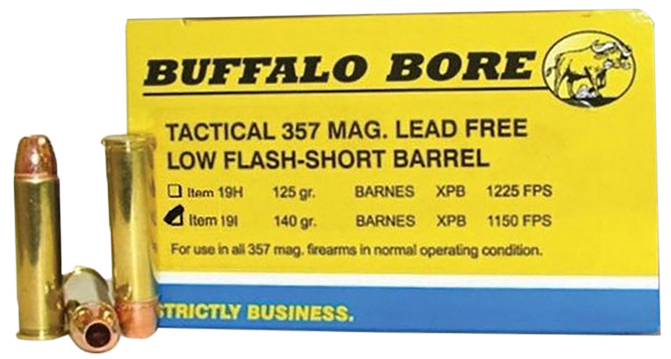 Buffalo Bore Ammunition 19I20 Buffalo-Barnes Tactical 357 Mag 140 gr 1150 fps Barnes VOR-TX XPB Lead-Free 20 Bx/12 Cs