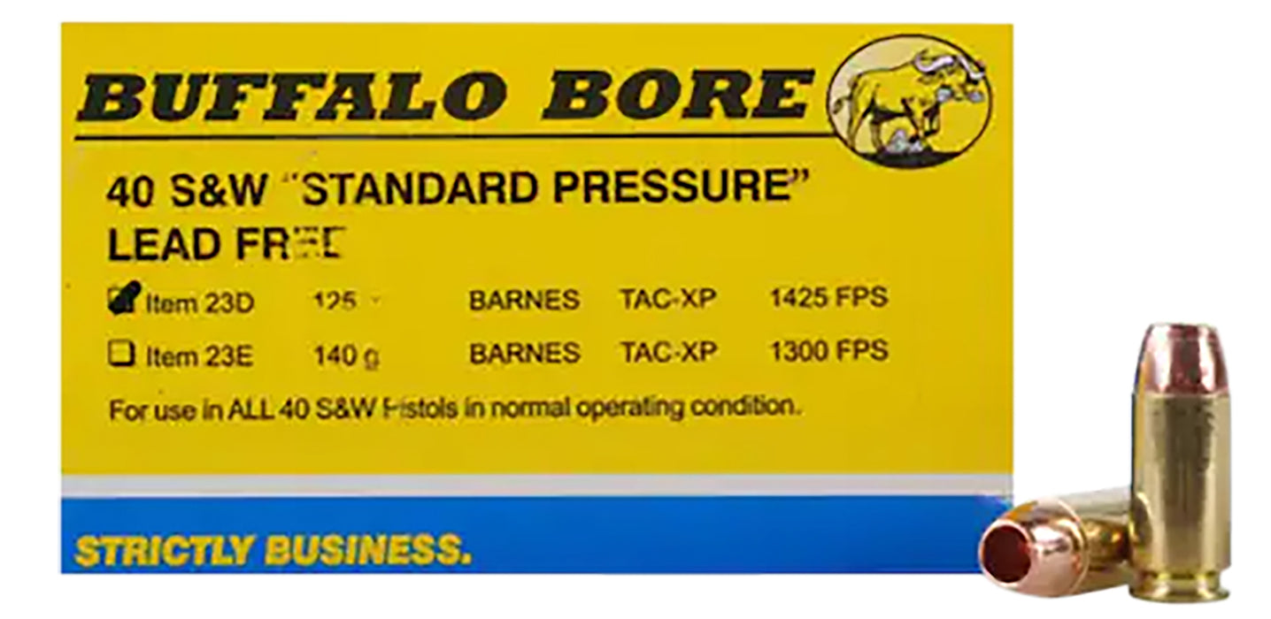 Buffalo Bore Ammunition 23D20 Standard Pressure  40 S&W 125 gr Barnes TAC-XP Lead Free 20 Per Box/12 Cs