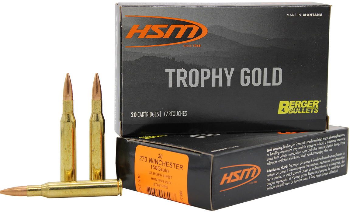 HSM 270150VLD Trophy Gold Extended Range 270 Win 150 gr Berger Hunting VLD Match 20 Per Box/ 20 Case