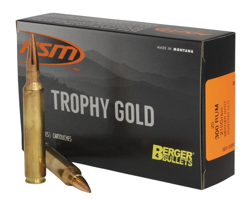 HSM 300RUM210VLD Trophy Gold Extended Range 300 RUM 210 gr Berger Hunting VLD Match 20 Per Box/ 20 Case