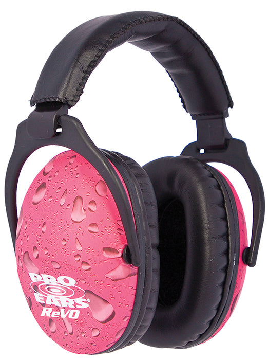 Pro Ears PE26UY016 ReVO Passive Muff 26 dB Over the Head Pink Ear Cups with Black Headband & Rain Pattern Youth 1 Pair