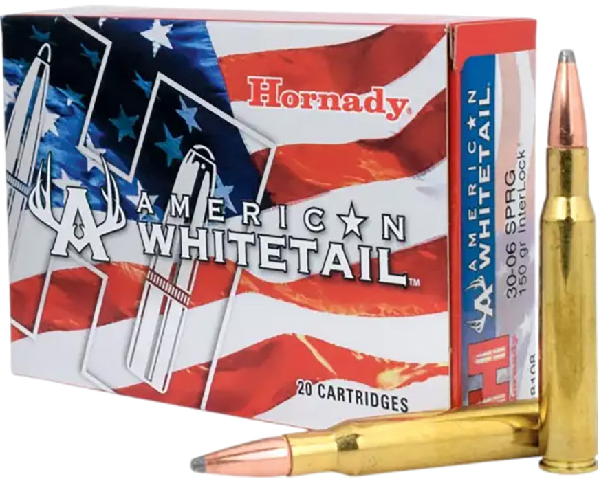 Hornady 8108 American Whitetail  30-06 Springfield 150 gr 2910 fps InterLock Spire Point 20 Bx/10 Cs