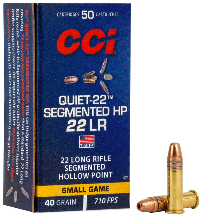 CCI 970 Quiet-22 Segmented HP 22LR 40gr Segmented Hollow Point 50 Per Box/100 Case