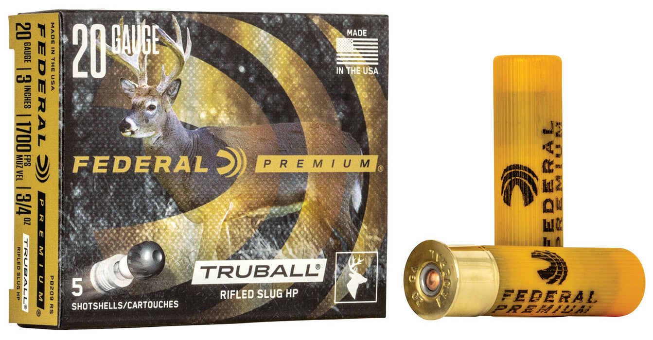 Federal PB209RS Premium Vital-Shok TruBall 20 Gauge 3" 3/4 oz/328 gr 1700 fps Rifled Slug Shot 5 Bx/50 Cs