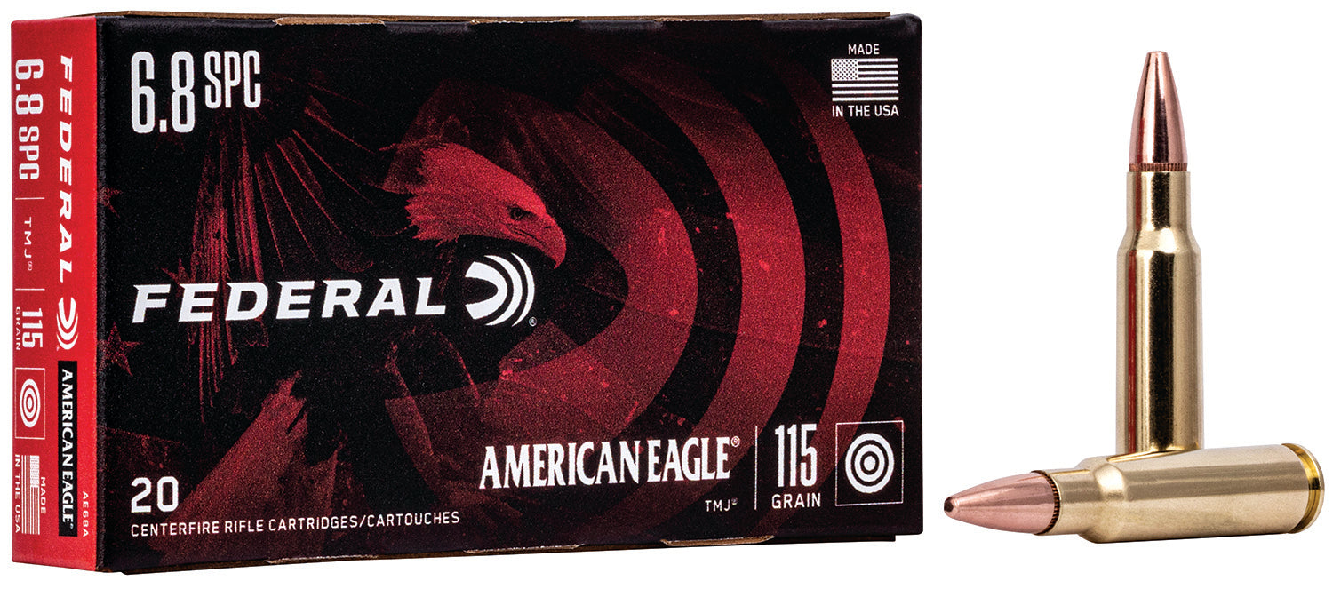 Federal AE68A American Eagle  6.8 SPC 115 gr 2675 fps Full Metal Jacket (FMJ) 20 Bx/10 Cs