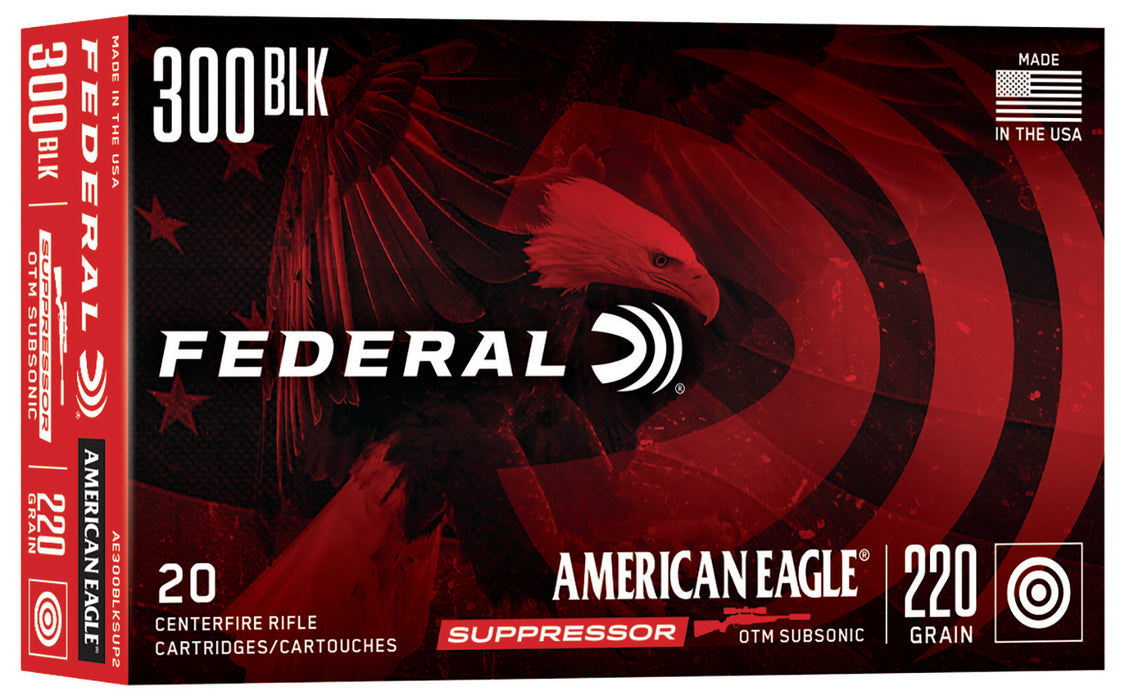 Federal AE300BLKSUP2 American Eagle Suppressor 300 Blackout 220 gr 1000 fps Open Tip Match (OTM) 20 Bx/25 Cs