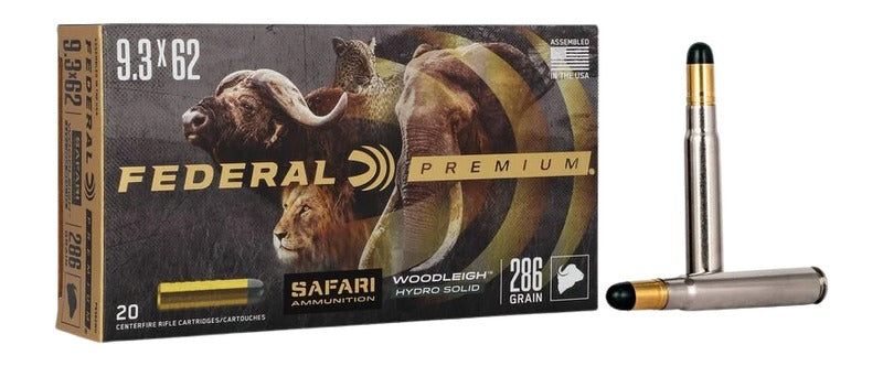 Federal P9362WH Premium Safari Cape-Shok 9.3mmx62Mauser 286gr Woodleigh Hydro Solid 20 Per Box/10 Case