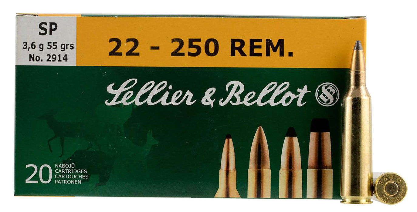 Sellier & Bellot SB22250B Rifle  22-250 Rem 55 gr 3091 fps Soft Point (SP) 20 Bx/25 Cs