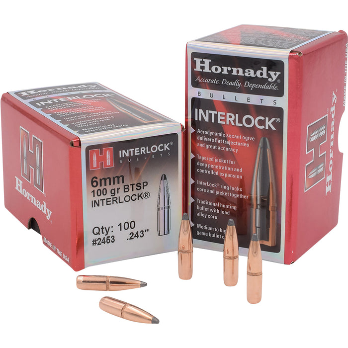 Hornady 2453 InterLock  6mm .243 100 gr Boat Tail Spire Point 100 Per Box/ 25 Case