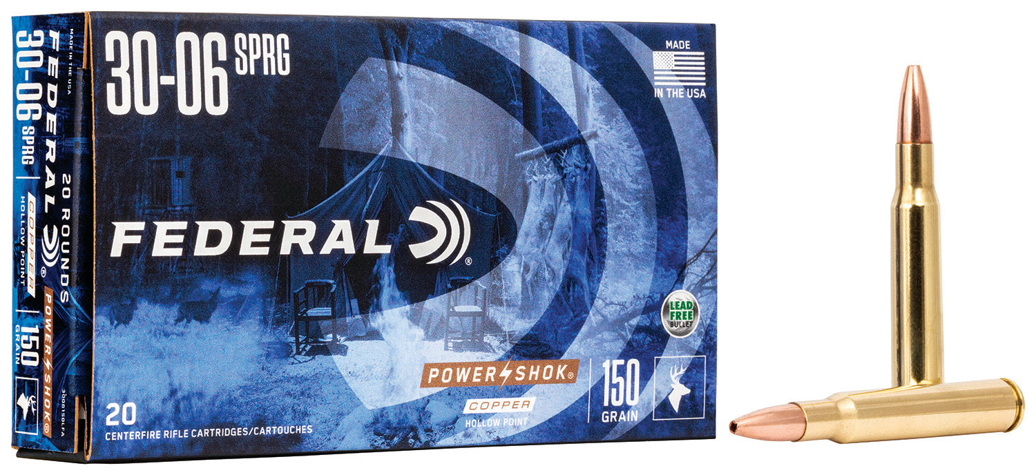 Federal 3006150LFA Power-Shok  30-06Springfield 150gr Copper Hollow Point 20 Per Box/10 Case