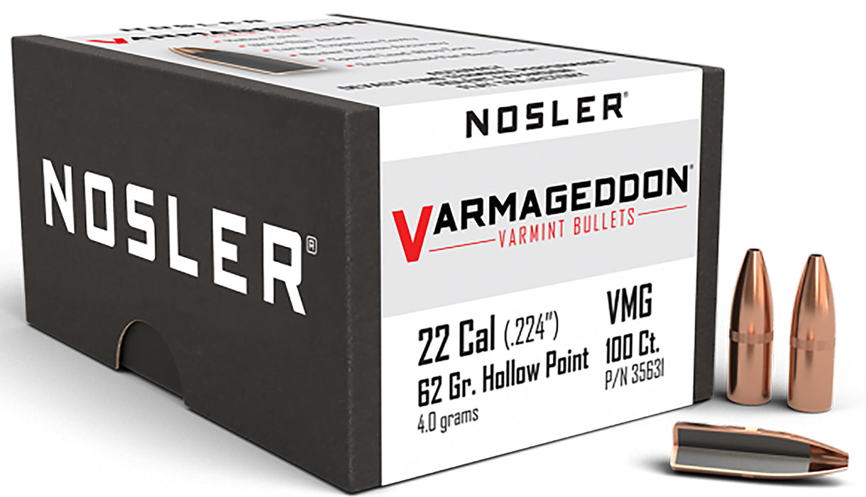 Nosler 35631 Varmageddon  22 Cal .224 62 gr Flat Base Hollow Point/ 100 Per Box