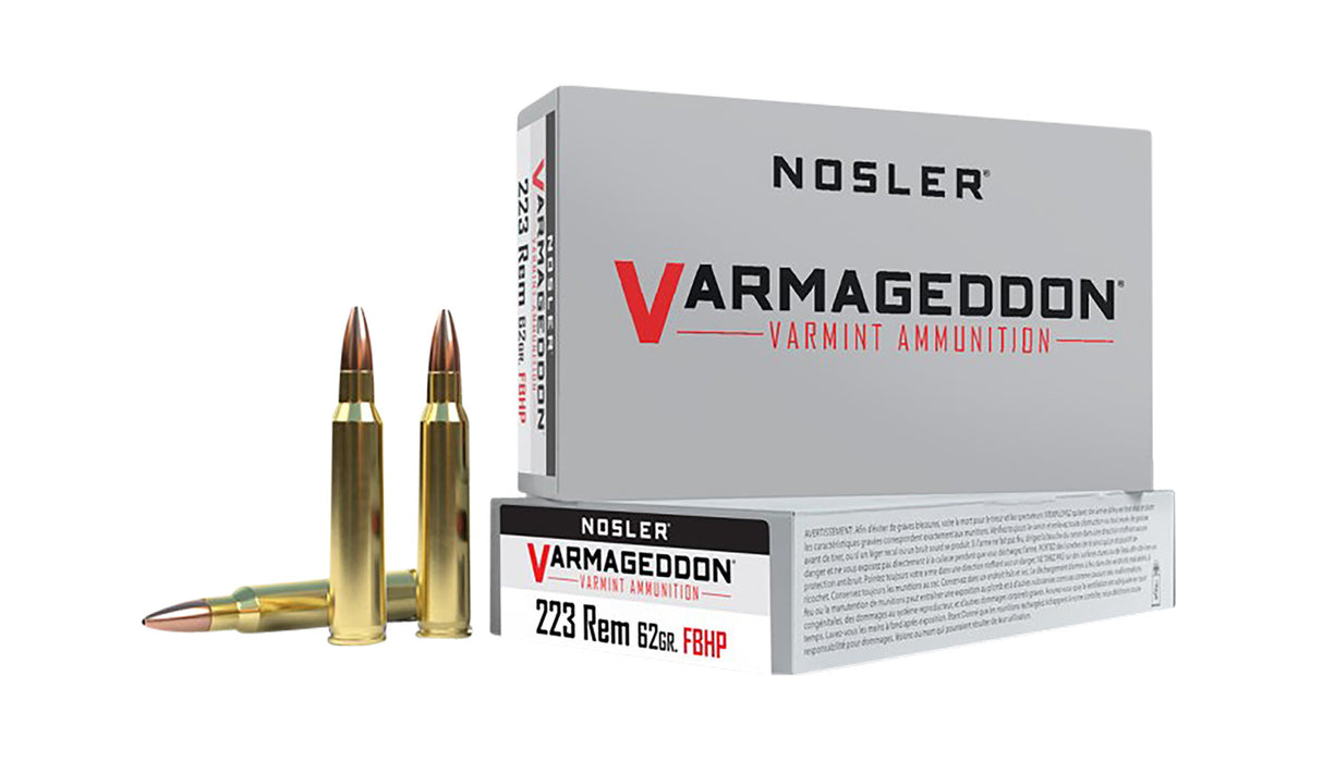 Nosler 40223 Varmageddon  223 Rem 62 gr 2950 fps Flat Base Hollow Point (FBHP) 20 Bx/10 Cs