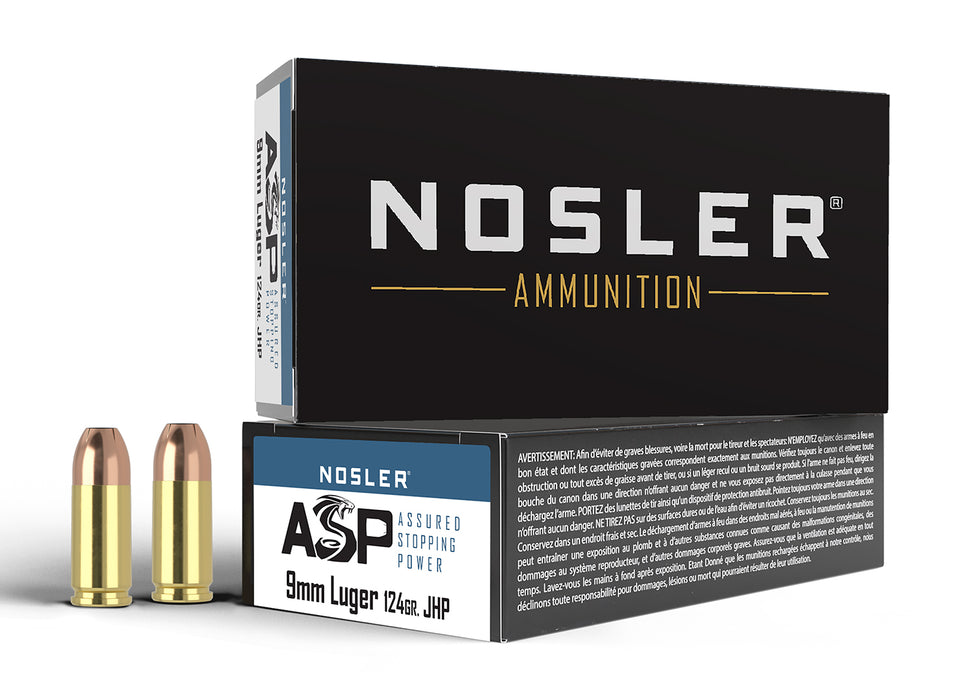 Nosler 51054 Assured Stopping Power Handgun 9mmLuger 124gr Jacketed Hollow Point 50 Per Box/10 Case