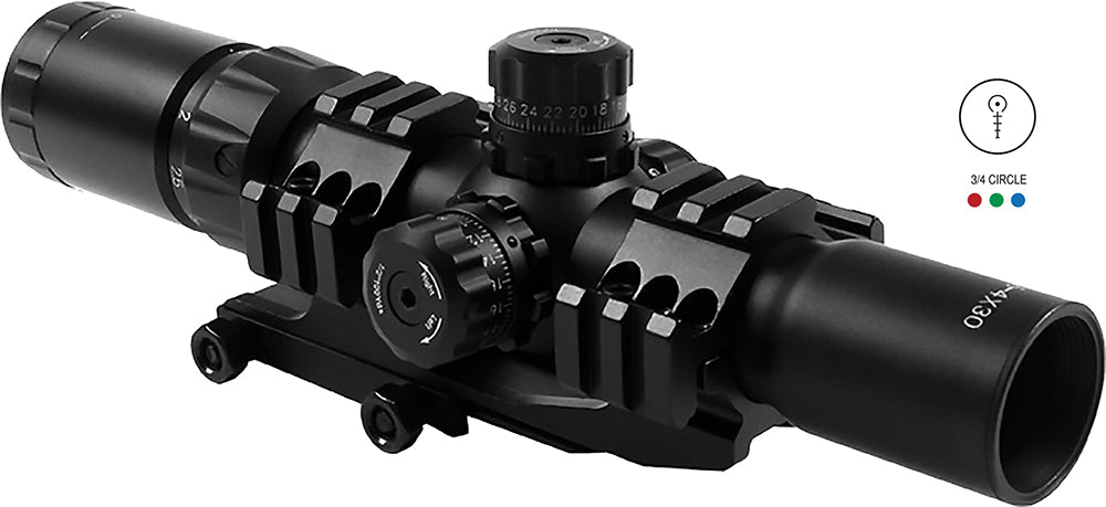 Aim Sports JTHR1 Recon CQB Black Anodized 1.5-4x30mm 30mm Tube Tri-Illuminated 3/4 Circle Dot Reticle