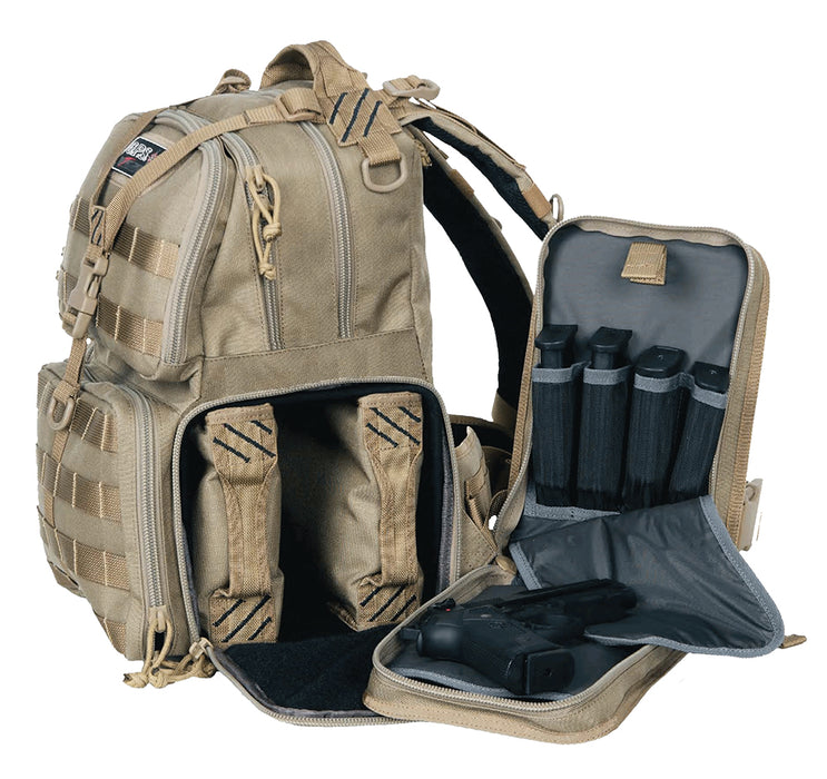 GPS Bags T1612BPT Tactical Range Backpack Tan 1000D Nylon Teflon Coating 3 Handguns