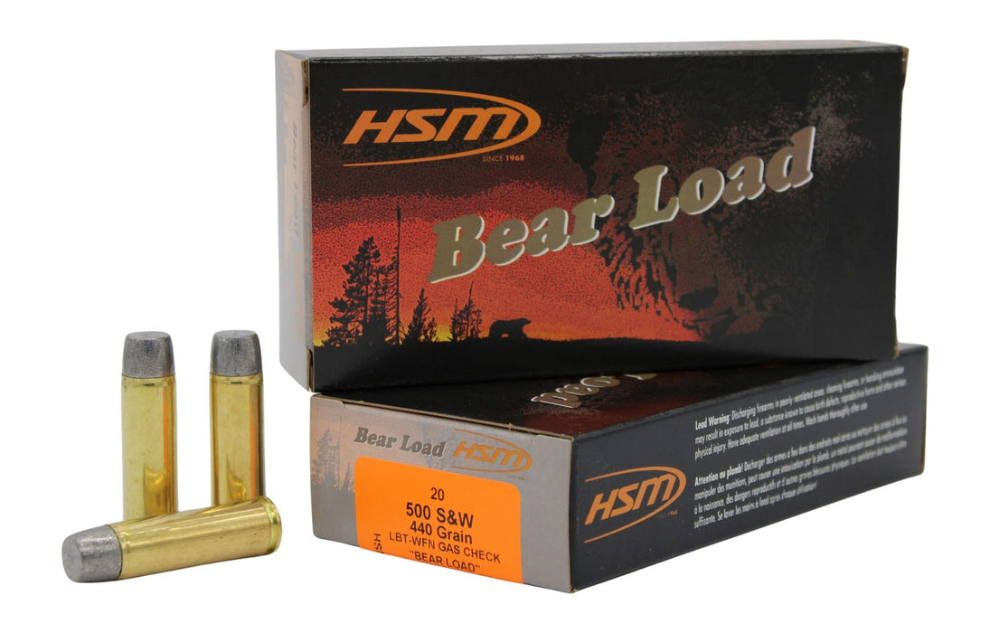 HSM 500SW6N Bear Load  500 S&W Mag 440 gr Wide Flat Nose 20 Per Box/ 25 Case