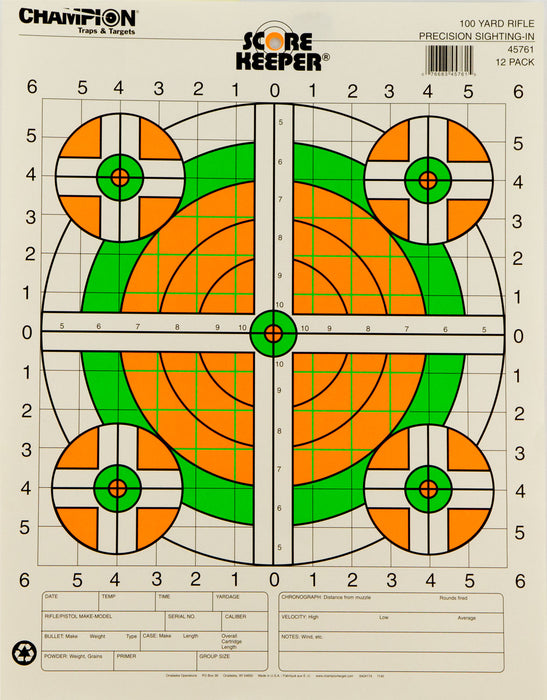 Champion Targets 45761 Score Keeper  Bullseye Paper Hanging 100 yds Rifle 14" x 18" Green/Orange 12 PK