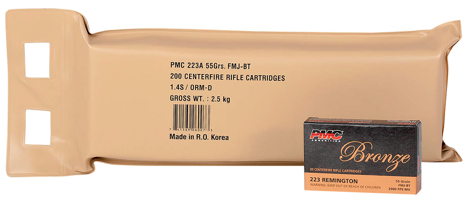 PMC 223ABP Bronze Battle Pack 223 Rem 55 gr 3200 fps Full Metal Jacket Boat-Tail (FMJBT) 200 Bx/5 Cs