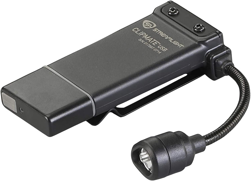Streamlight 61126 ClipMate USB Clip-On Light  Black 0.2/0.5/10/70 Lumens White/Red LED