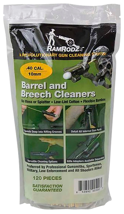 RamRodz 40100 Barrel & Breech Cleaning Swabs 40 Cal/10mm Handgun Cotton/Bamboo 8" Long 100 Per Pkg