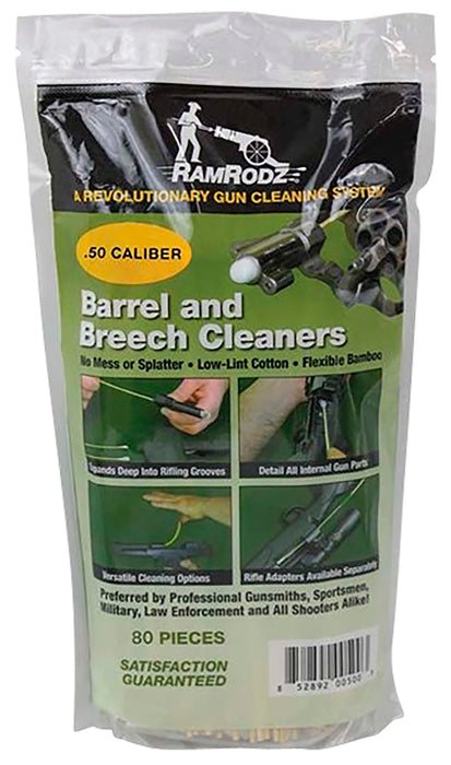 RamRodz 50075 Barrel & Breech Cleaning Swabs 50 Cal Cotton/Bamboo 8" Long 75 Per Bag