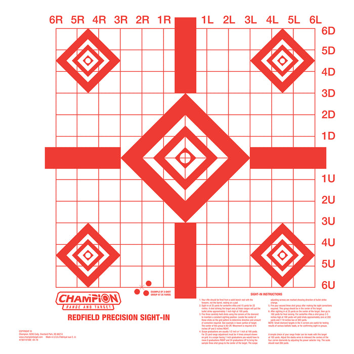 Champion Targets 47388 Redfield Sight-In Diamond Paper Pistol/Rifle 16" x 16" White/Red 10 Pk.