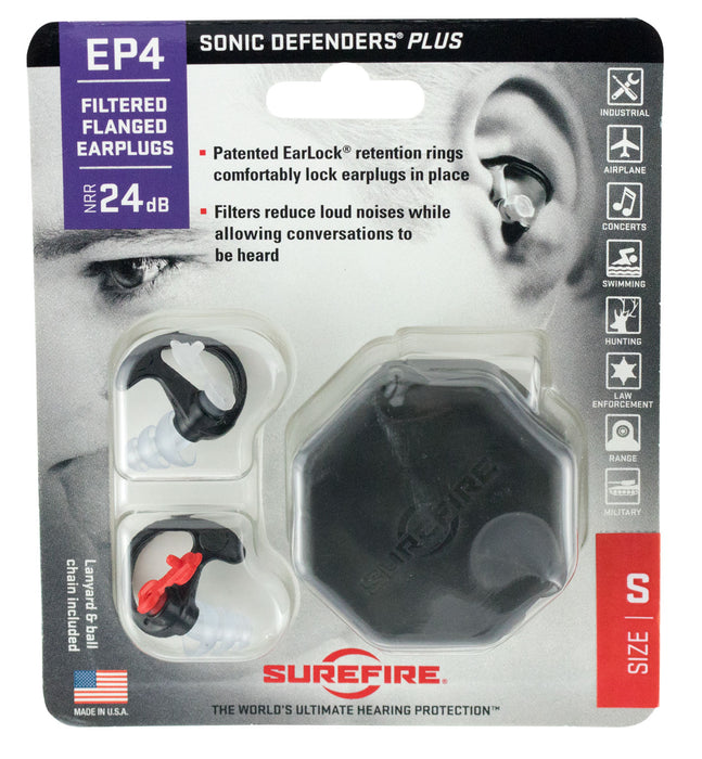 SureFire EP4BKMPR EP4 Sonic Defenders Plus Polymer 24 dB Flanged Black Medium Adult 1 Pair